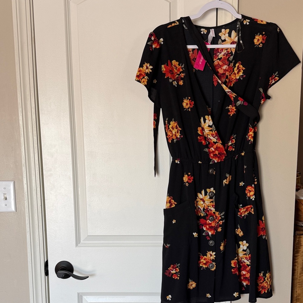 Xhilaration Black and Orange Floral Mini Dress